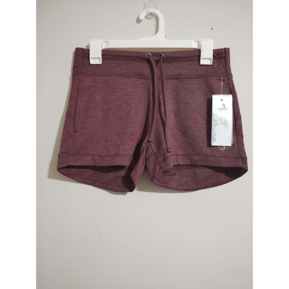 Icyzone Womens Athletic Shorts Burgundy Heather Drawstring Back Zip Pocket S NWT